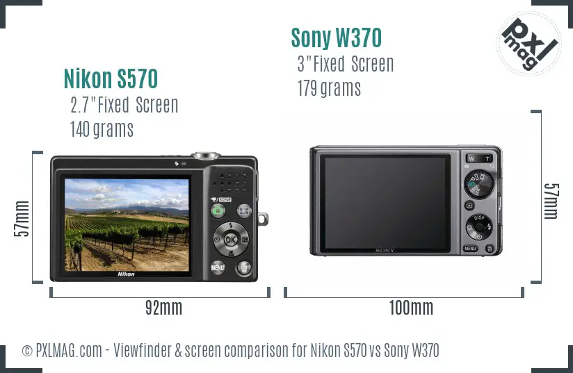 Nikon S570 vs Sony W370 Screen and Viewfinder comparison