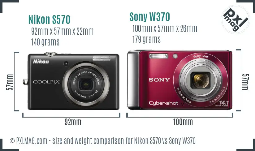 Nikon S570 vs Sony W370 size comparison