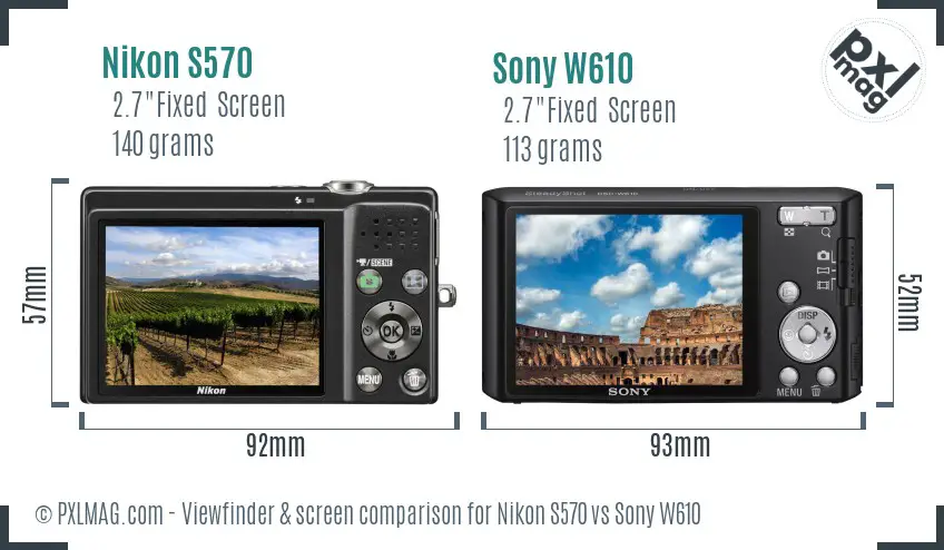Nikon S570 vs Sony W610 Screen and Viewfinder comparison