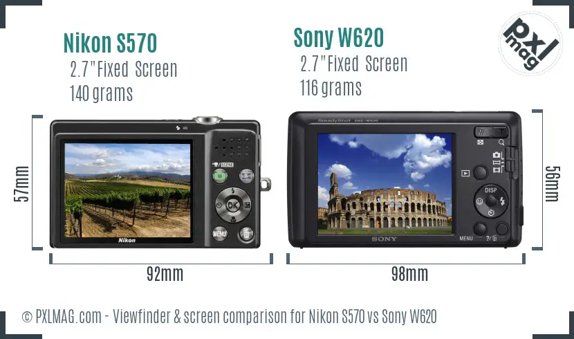 Nikon S570 vs Sony W620 Screen and Viewfinder comparison