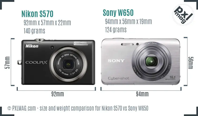 Nikon S570 vs Sony W650 size comparison Nikon S570 vs Sony W650 size comparison
