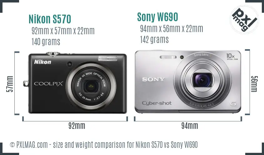 Nikon S570 vs Sony W690 size comparison Nikon S570 vs Sony W690 size comparison