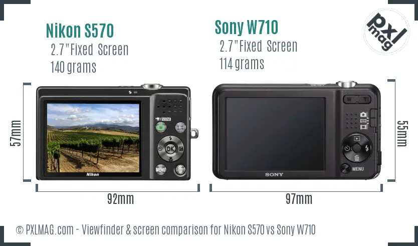 Nikon S570 vs Sony W710 Screen and Viewfinder comparison
