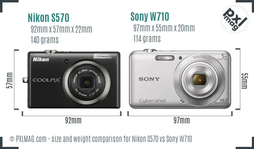 Nikon S570 vs Sony W710 size comparison