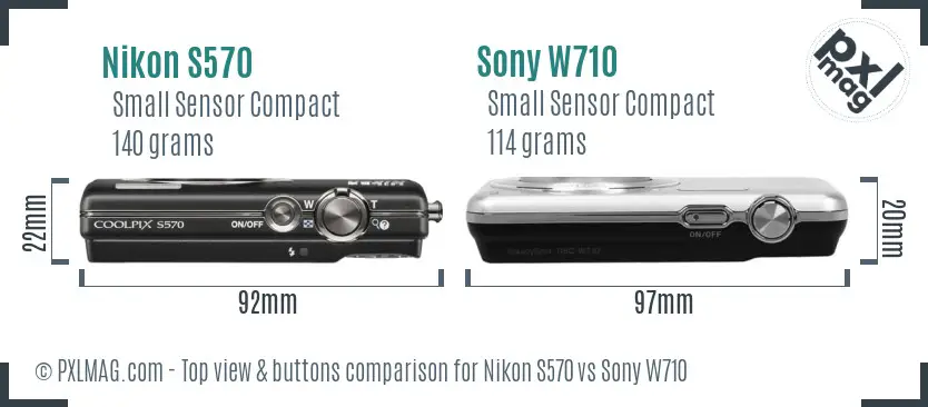 Nikon S570 vs Sony W710 top view buttons comparison