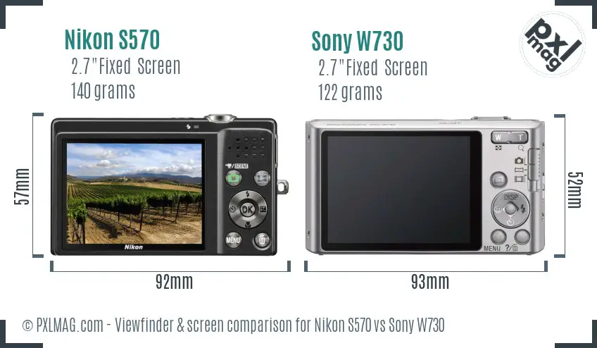 Nikon S570 vs Sony W730 Screen and Viewfinder comparison