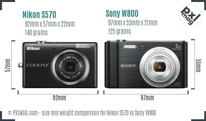 Nikon S570 vs Sony W800 size comparison