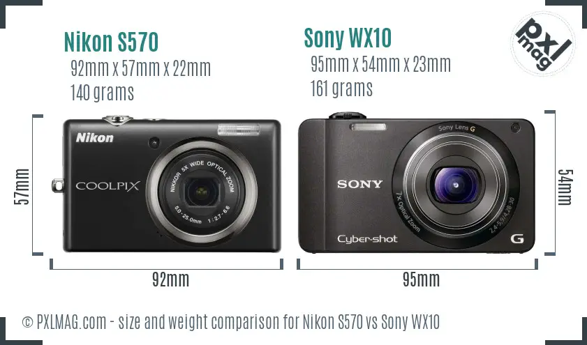 Nikon S570 vs Sony WX10 size comparison