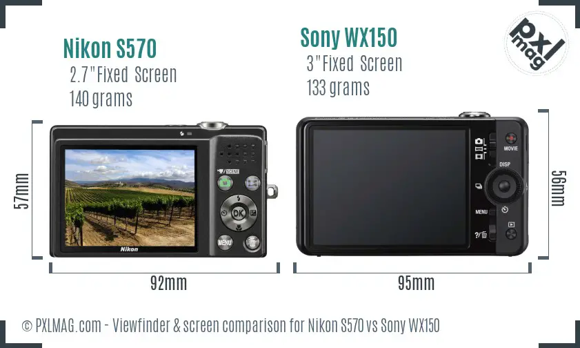 Nikon S570 vs Sony WX150 Screen and Viewfinder comparison