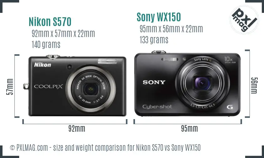 Nikon S570 vs Sony WX150 size comparison