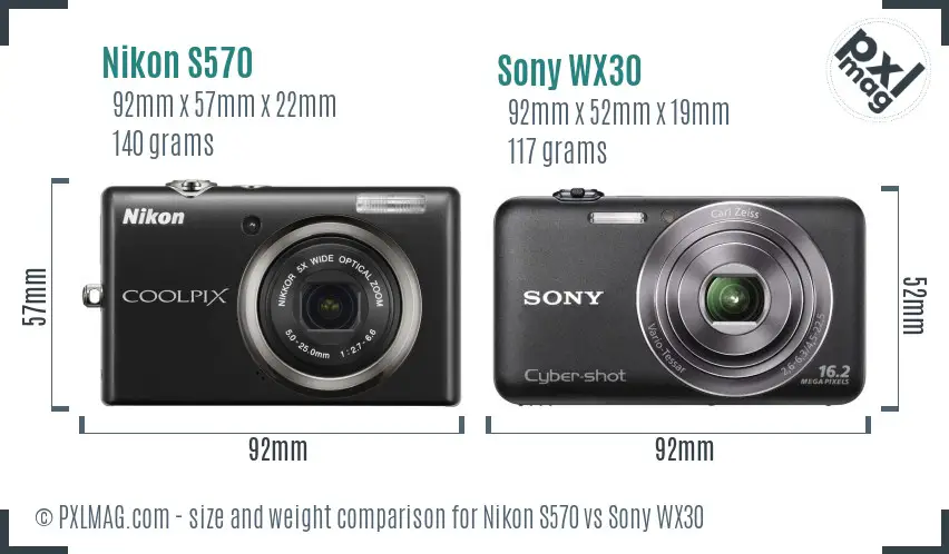 Nikon S570 vs Sony WX30 size comparison Nikon S570 vs Sony WX30 size comparison