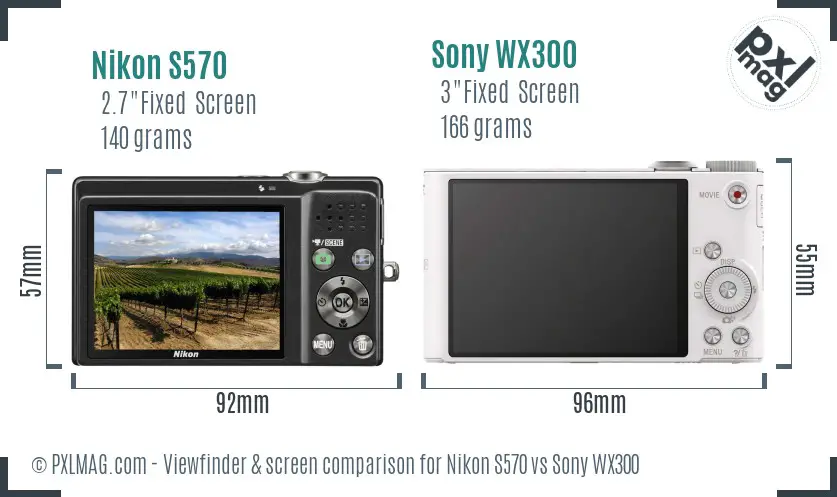 Nikon S570 vs Sony WX300 Screen and Viewfinder comparison
