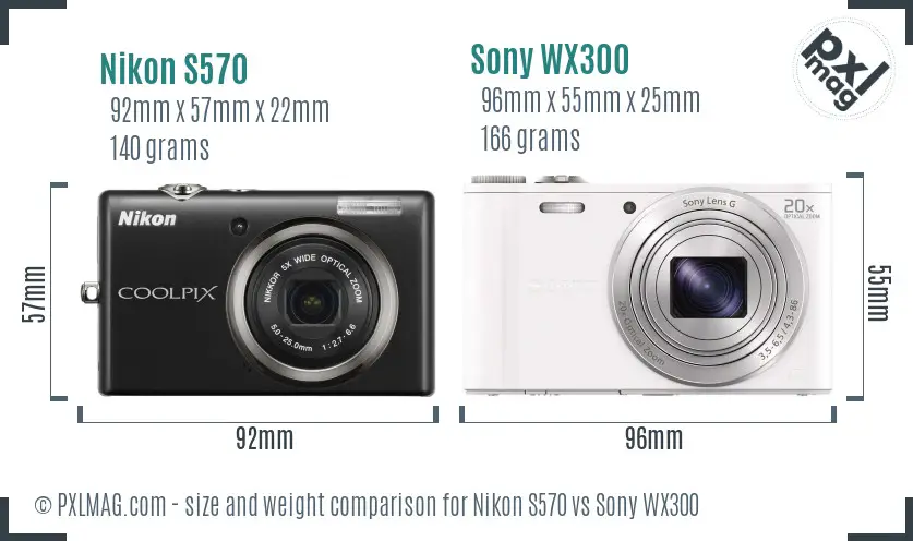 Nikon S570 vs Sony WX300 size comparison