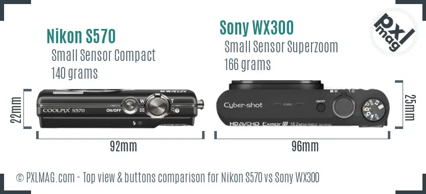 Nikon S570 vs Sony WX300 top view buttons comparison