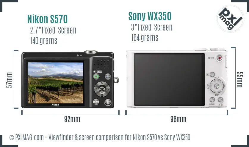 Nikon S570 vs Sony WX350 Screen and Viewfinder comparison