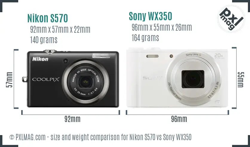 Nikon S570 vs Sony WX350 size comparison