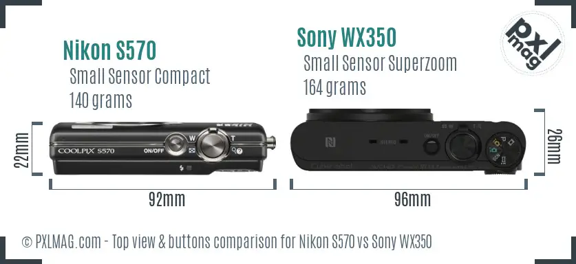 Nikon S570 vs Sony WX350 top view buttons comparison