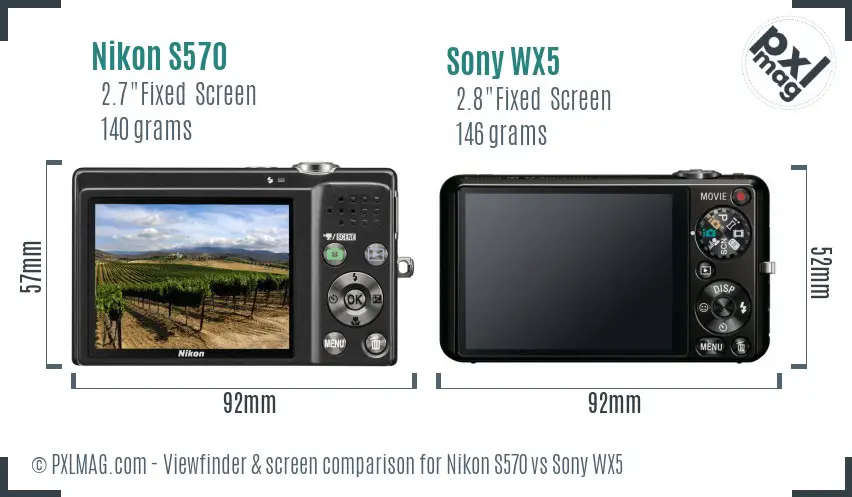 Nikon S570 vs Sony WX5 Screen and Viewfinder comparison