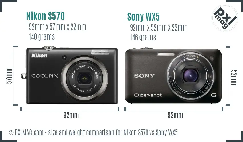 Nikon S570 vs Sony WX5 size comparison