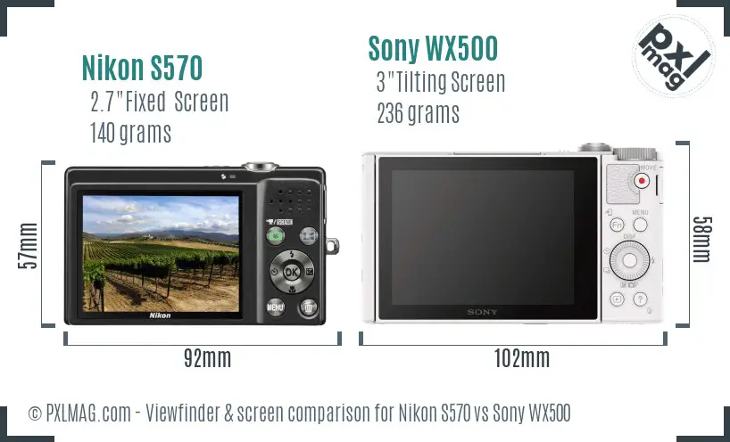 Nikon S570 vs Sony WX500 Screen and Viewfinder comparison