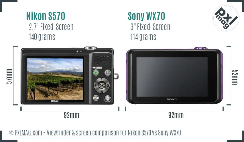 Nikon S570 vs Sony WX70 Screen and Viewfinder comparison