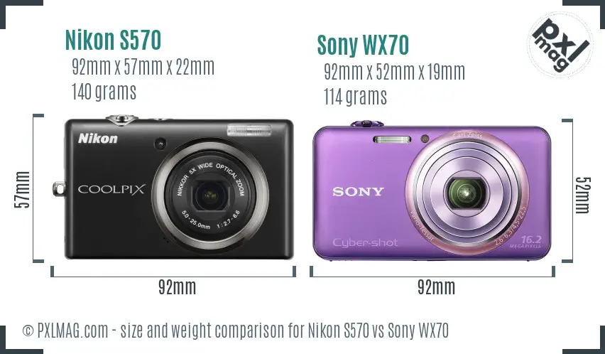 Nikon S570 vs Sony WX70 size comparison