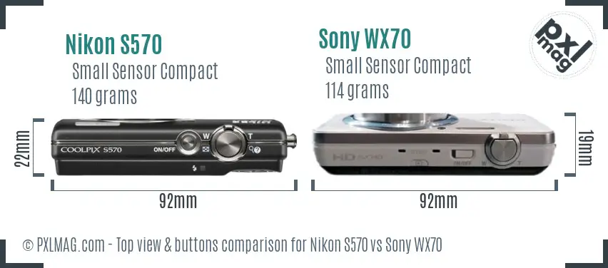 Nikon S570 vs Sony WX70 top view buttons comparison
