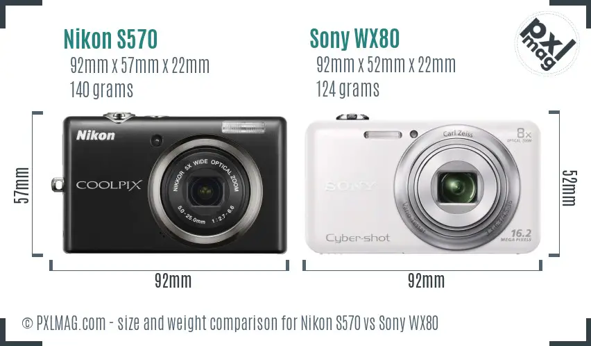 Nikon S570 vs Sony WX80 size comparison Nikon S570 vs Sony WX80 size comparison