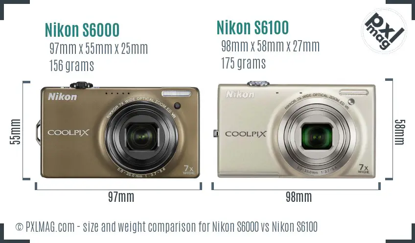 Nikon S6000 vs Nikon S6100 size comparison
