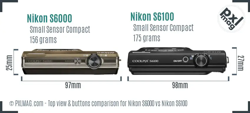 Nikon S6000 vs Nikon S6100 top view buttons comparison