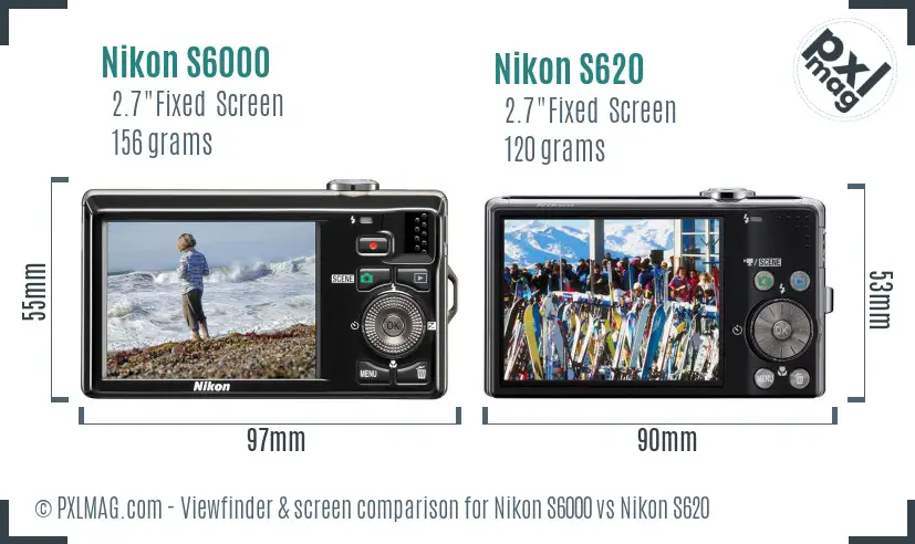 Nikon S6000 vs Nikon S620 Screen and Viewfinder comparison