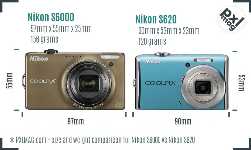 Nikon S6000 vs Nikon S620 size comparison