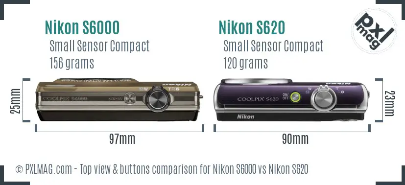 Nikon S6000 vs Nikon S620 top view buttons comparison
