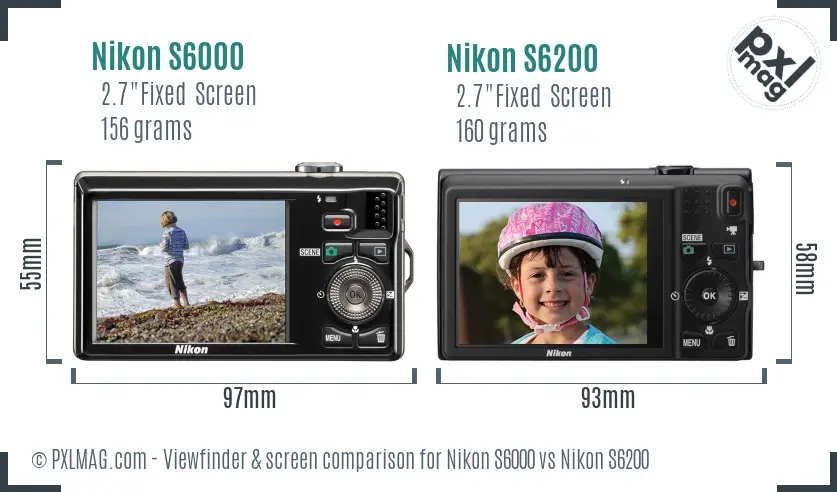 Nikon S6000 vs Nikon S6200 Screen and Viewfinder comparison
