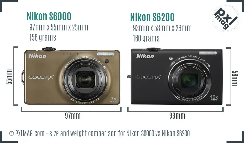 Nikon S6000 vs Nikon S6200 size comparison