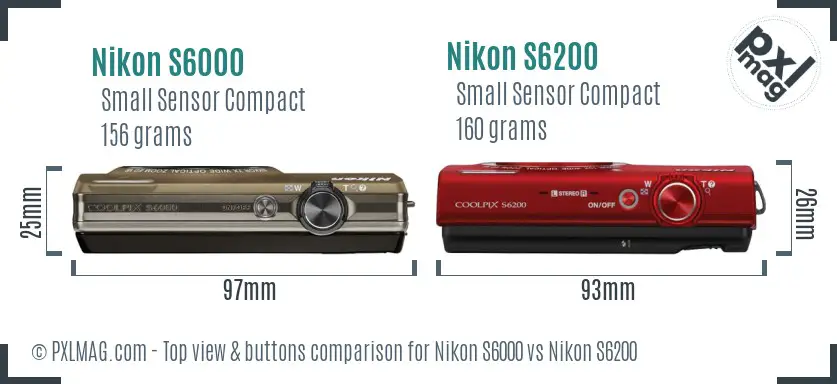 Nikon S6000 vs Nikon S6200 top view buttons comparison