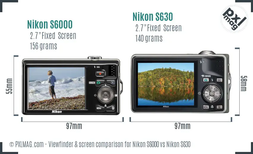 Nikon S6000 vs Nikon S630 Screen and Viewfinder comparison