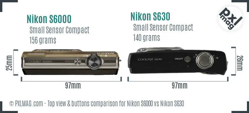 Nikon S6000 vs Nikon S630 top view buttons comparison