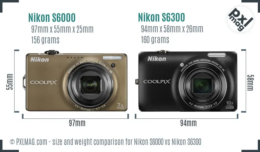 Nikon S6000 vs Nikon S6300 size comparison