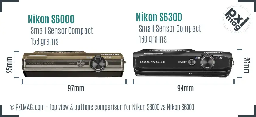 Nikon S6000 vs Nikon S6300 top view buttons comparison