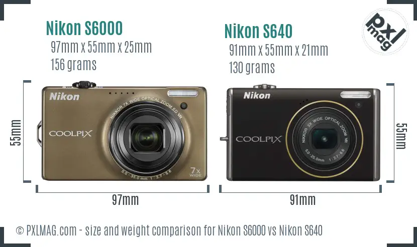 Nikon S6000 vs Nikon S640 size comparison