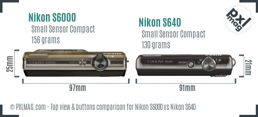 Nikon S6000 vs Nikon S640 top view buttons comparison