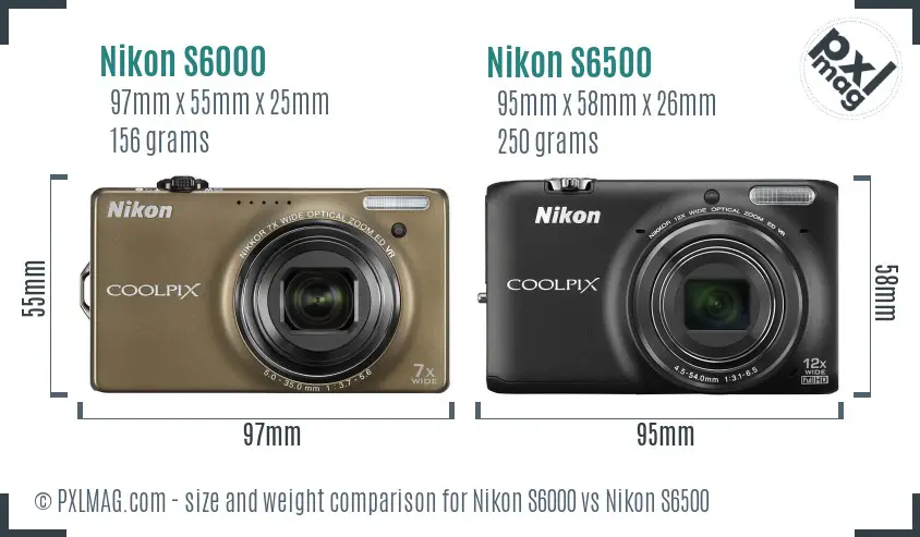 Nikon S6000 vs Nikon S6500 size comparison