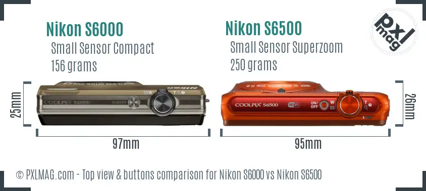 Nikon S6000 vs Nikon S6500 top view buttons comparison