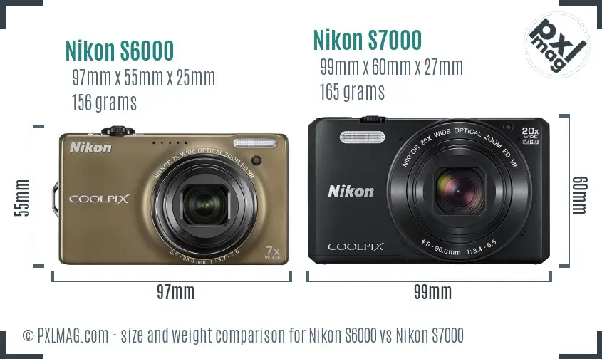 Nikon S6000 vs Nikon S7000 size comparison Nikon S6000 vs Nikon S7000 size comparison