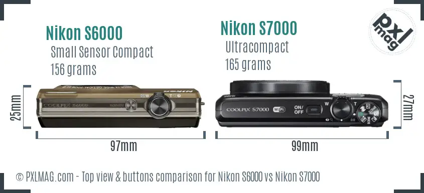 Nikon S6000 vs Nikon S7000 top view buttons comparison Nikon S6000 vs Nikon S7000 top view buttons comparison