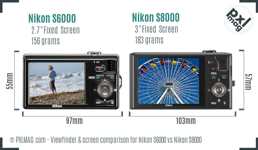 Nikon S6000 vs Nikon S8000 Screen and Viewfinder comparison