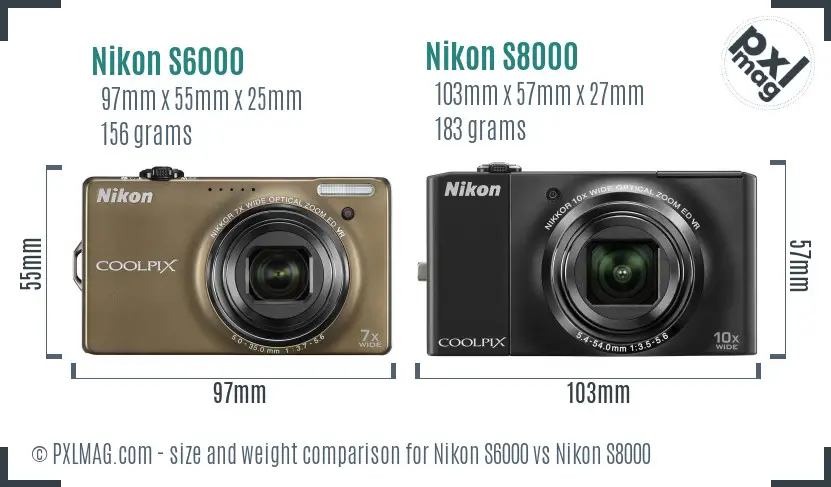 Nikon S6000 vs Nikon S8000 size comparison