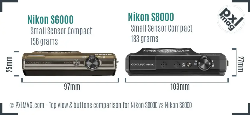 Nikon S6000 vs Nikon S8000 top view buttons comparison