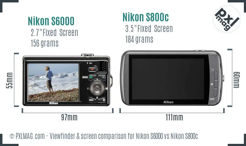 Nikon S6000 vs Nikon S800c Screen and Viewfinder comparison